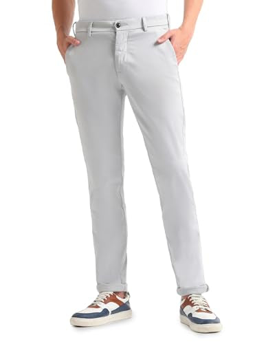 Arrow Mid Rise Solid Trousers Light Grey