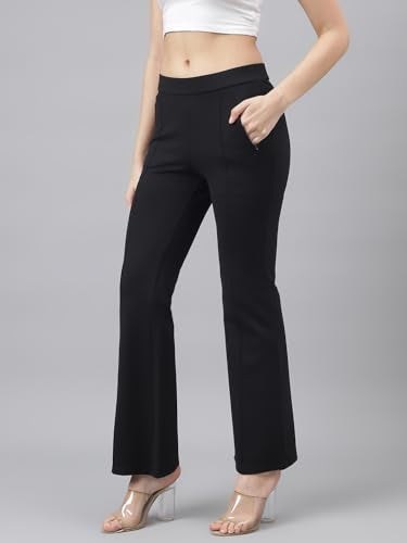 Latin Quarters Women Black Solid High Rise Trousers_L