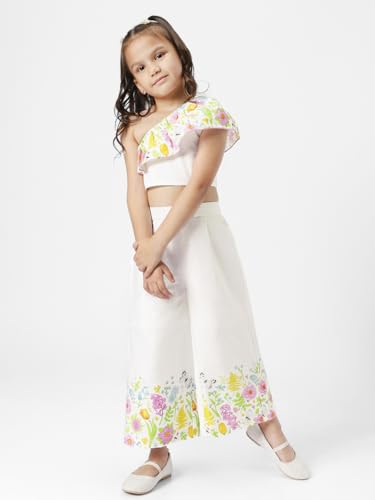 Nautinati Girls Floral Printed One Shoulder Top with Pants Set