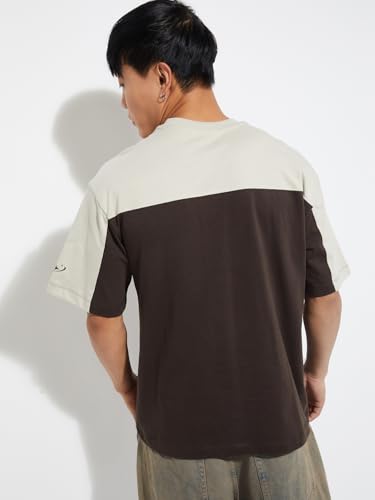 Max URB_N Men Colourblock Oversized T-Shirt (Brown_L)