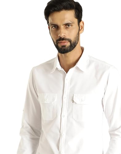 Indian Terrain Men's White Cotton Regular Fit Long Sleeve Casual Shirt