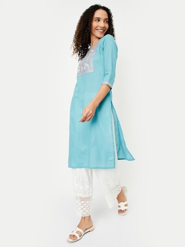 Max Women's Cotton Blend Regular Kurta (DAEKSP25PI_Aqua