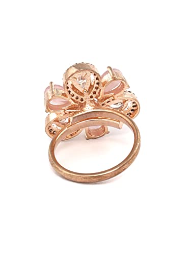 Priyaasi Elegant American Diamond Ring for Women | Rose Gold-Plated | Pretty Floral Design | Adjustable Size | Cocktail & Party Ring for Girlfriend, Wife, Fiance
