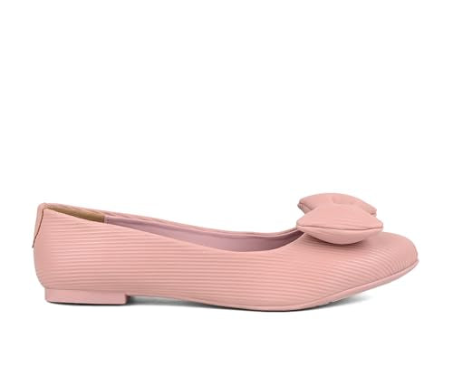 LOUIS STITCH Women’s Pink Stylish Bow Ballerina Flats | Premium Closed-Toe Flat Sandals| Comfort Ballerina for Office & Everyday Style| LS-LDCF-010 | UK-6