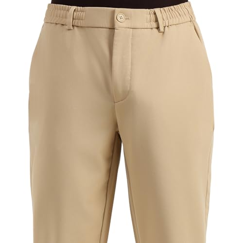 United Colors of Benetton Relaxed Fit Mid Rise Solid Trousers (Size : 38) - 26P4CTWB0935I901 Beige