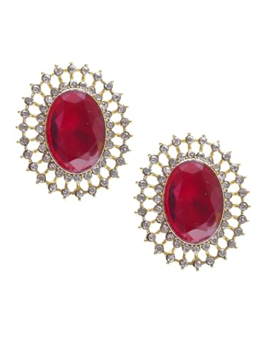 OOMPH Jewellery Maroon Beads Multi Layer Ethnic Choker Necklace Set with Large Stud Earrings for Women & Girls Stylish Latest (GOSET143_Z)- For Women & Girls Stylish Latest