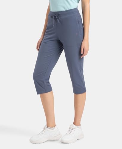 Jockey 1300 Women's Super Combed Cotton Elastane Stretch Slim Fit Capri with Side Pockets_Mirage Blue_S