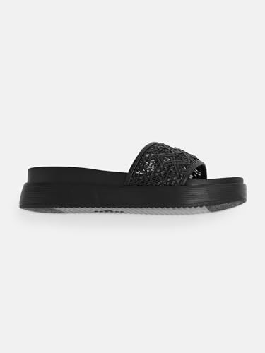 KENNETH COLE Women's Flatform Slide Sandal | Synthetic | Woven Strap, Open Toe | Black, UK9