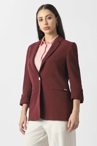 Women Maroon Solid Blazer