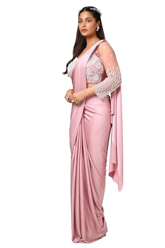 Soch Womens Blush Pink Nylon Blend Saree With Beads