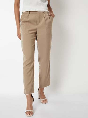 Max Women Solid Straight Fit Trousers (Beige_XL)