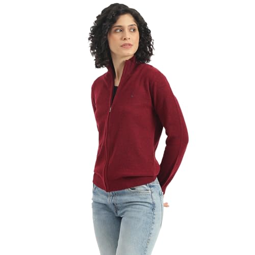 United Colors of Benetton Women's Wool Mock Neck Cardigan (25A108OU5530GRB2_Maroon