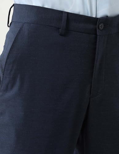Arrow New York Men's Mid Rise Regular Fit Autoflex Trousers Navy