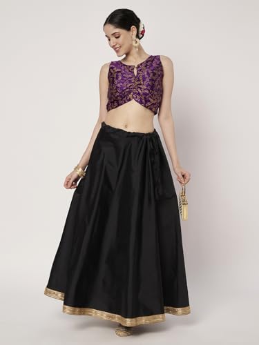 studio rasa Women's Dupion Hand Block Printed Readymade Blouse for Festive Wedding Party (TPWC725BL85XL_Purple-2_X-Large)