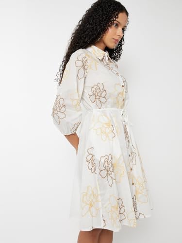Max Women's Cotton A-Line Below The Knee Dress (LP510004_Off White