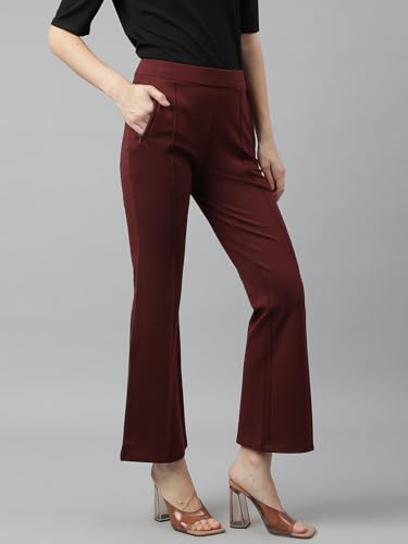 Latin Quarters Women Maroon Solid High Rise Casual Flare Pant_XL
