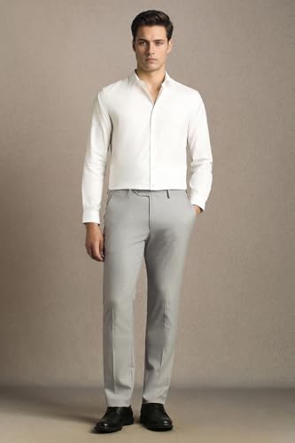 Men Grey Slim Fit Textured Flat Front Formal Trousers