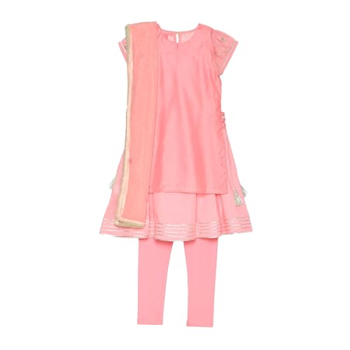 Biba Girl's Polyester Kurta, Churidar, Dupatta (KW4319AW24PNK_Pink