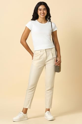 Women Beige Solid Casual Trousers