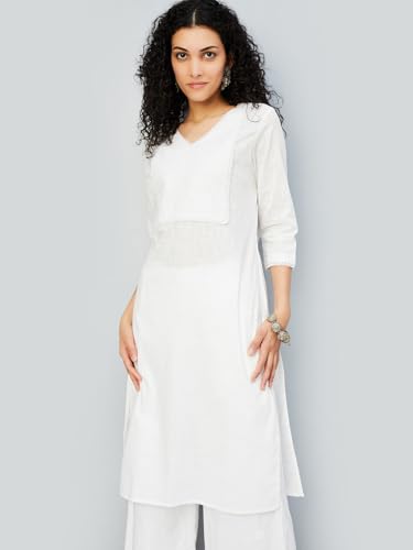 Max Women Cotton Blend Regular Fit Kurta (NCEKSP25AD_White, XL