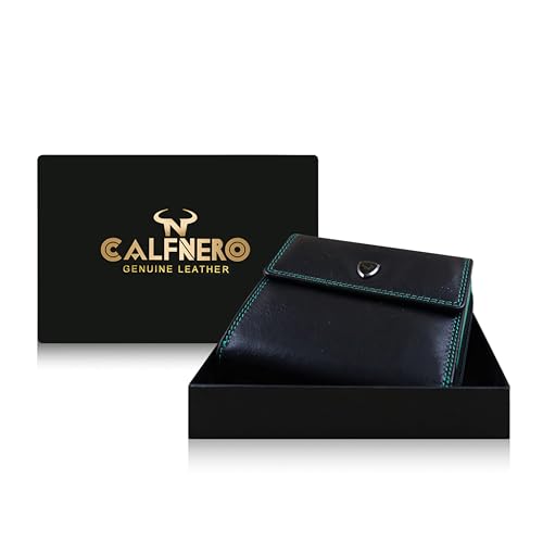 Calfnero Genuine Leather Women's Wallet-Women's Purse (Black-Green)
