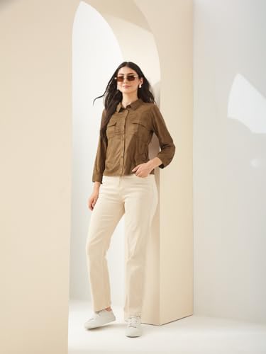 Latin Quarters Women Brown Collared Full Sleeves Solid Casual Shirt_XXL