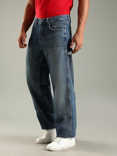 Mid-Wash Loose Fit Low Rise Jeans