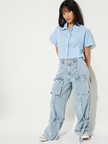 Max URB_N Women Checked Crop Shirt (Blue_M)