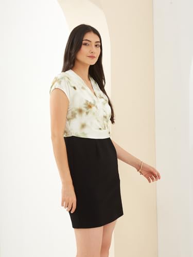 Latin Quarters Women Black & White V- Neck Cap Sleeve Bodycon Printed Casual Dress_M