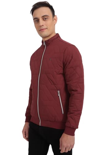 Men Maroon Solid Full Sleeves Casual Jacket