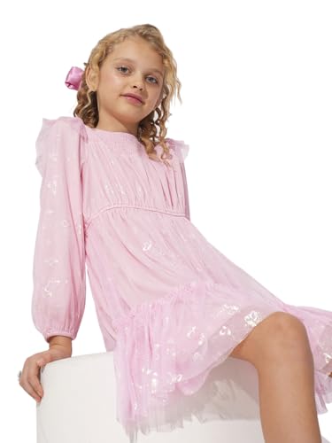 VERO MODA Girls Pink Mesh Printed Dress