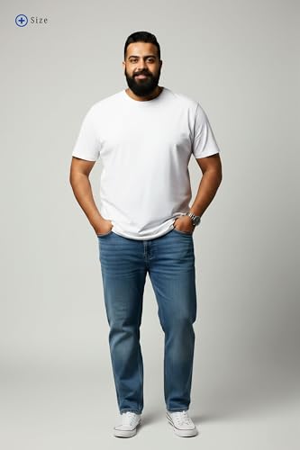 BRATMAZ Men's Plus Size Cotton T-Shirt, White, Crew Neck, Half Sleeve, Bio Washed, Casual Fit, Lightweight Summer Tee (in, Alpha, 5XL, Plus)