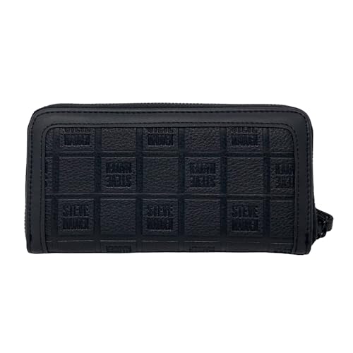 Steve Madden LARGE ZIP AROUND Wristlet Wallet (BLACK CHECKER LOGO), One Size, Zip Around Wristlet Wallet