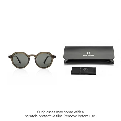 John Jacobs |Transparent Green | Full Rim Round Stylish & Premium UV Protected Sunglasses | Acetate Lines | Polarized and 100% UV Protected | Men & Women | Wide | JJ S17343