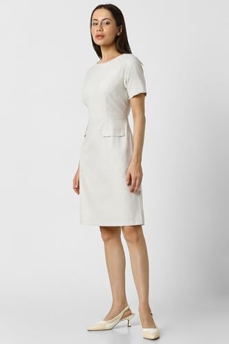 Van Heusen Women's Polyester Blend Modern Knee-Length Dress (VWDRCRGBE82656_White