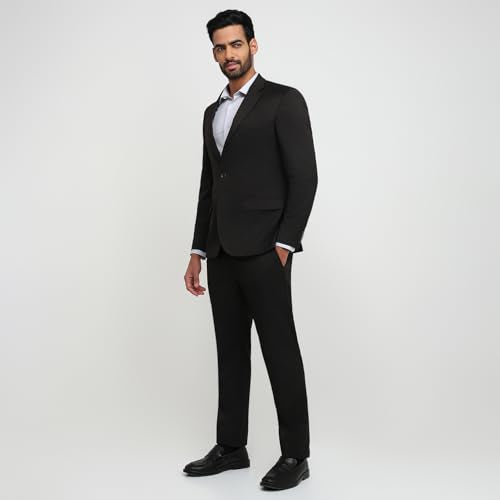 Raymond Men Contemporary Fit Solid Pattern Poly Viscose Blend Notch Lapel Full Sleeve Formal Suit Brown