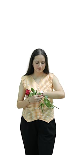 House of Sifar Gingham Waistcoat, Yellow, Sleeveless (XS)