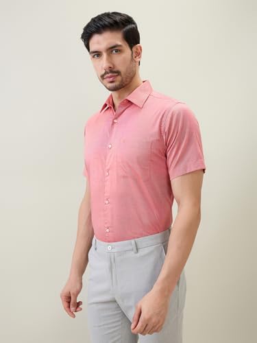 Raymond Men Regular Fit Solid Chambray Pattern Pure Cotton Semi Cutaway Collar Half Sleeve Formal Shirt