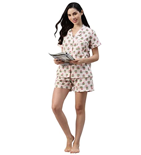 Divena Baby pink Cotton Floral Print Night Suit