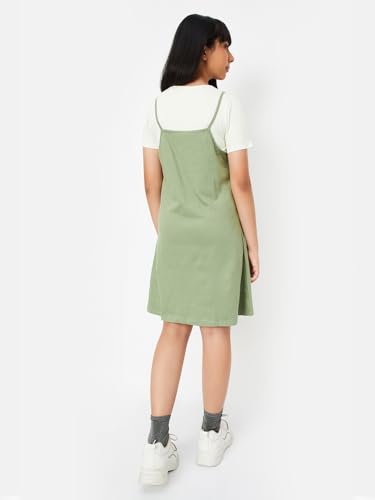 Max Girl's Pure Cotton A-Line Midi Dress (S25EDR11_Olive Green