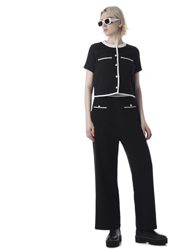 ONLY Women's Solid Straight Fit Mid-Rise Black Pants