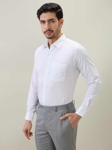 Raymond Men Regular Fit Checks Pattern Pure Cotton Semi Cutaway Collar Full Sleeve Formal Shirt Blue