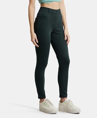 Jockey Women's Super Combed Cotton Rich Elastane Stretch Slim Fit Jeggings with Pockets_Style_IW16_Denim Green_L