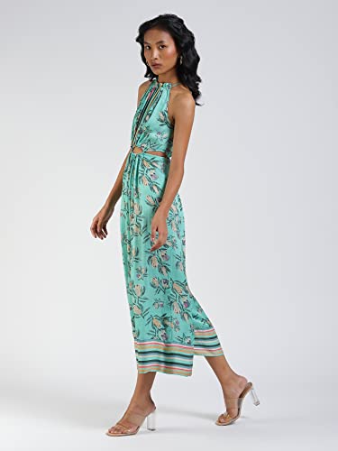 Label RITU KUMAR Mint Floral Print Cut-Out Jumpsuit
