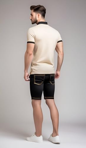 Ben Martin Men's Regular Fit Knee Length Golden Black Casual Wear Denim Shorts Size 40