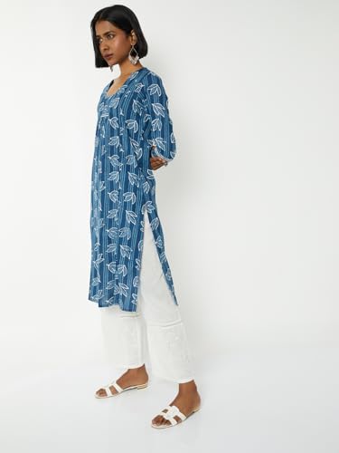 Max Women Printed Straight Kurta (Blue_S)