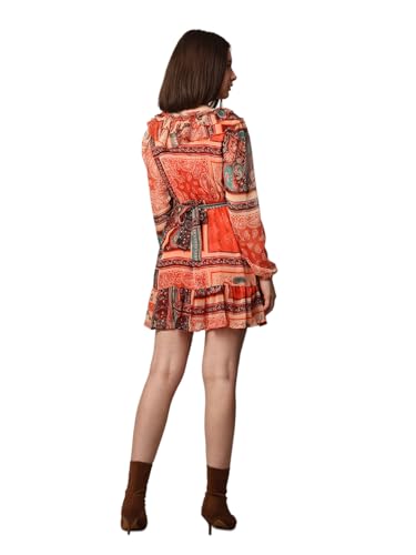 ONLY Women Paisley Printed Casual Orange Fit and Flare Dress