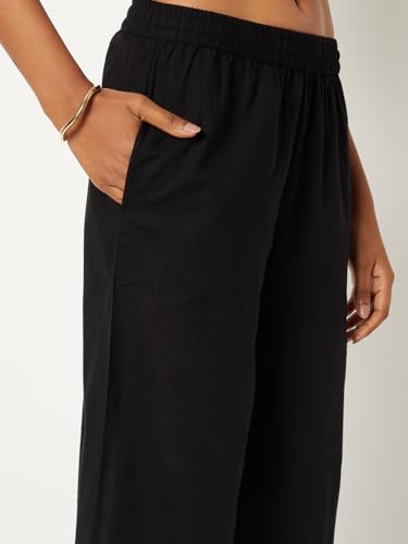 Max Women Embroidered Hem Palazzos (Black_S)