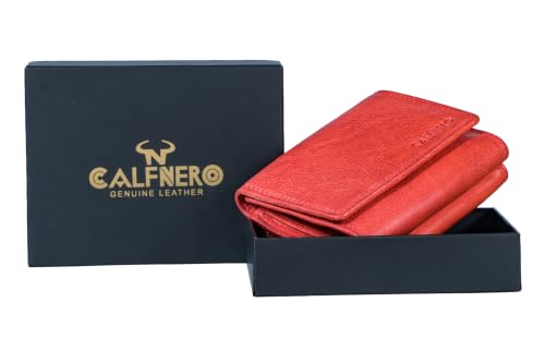 Calfnero Genuine Leather Women's Trifold Wallet with Zip Coin Pocket, Multiple Card Slots, Compact Ladies Wallet