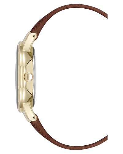 Nine West Women's Analog Watch, Saffiano Faux Leather Strap, Vegan Leather Strap, Limited Movement, Scratch-Resistant, Gold-Tone Dial, NW/3080